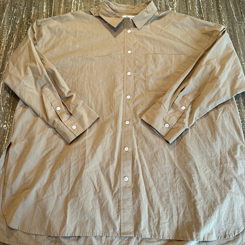 Madewell Signature Poplin Oversized Shirt Button Up Collar Khaki Womens Size XL